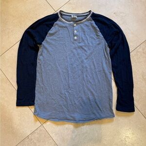 Crewcuts Two-Tone Henley Long Sleeve Shirt - Light Blue and Navy